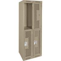 Clean Line Lockers, 2 -tier, Bank of 2, 24" x 15" x 72", Steel, Beige, Rivet (Assembled), Perforated Par Equipment
