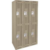 Clean Line Lockers, 2 -tier, Bank of 3, 36" x 15" x 72", Steel, Beige, Rivet (Assembled), Perforated Par Equipment