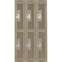 Clean Line Lockers, 2 -tier, Bank of 3, 36" x 15" x 72", Steel, Beige, Rivet (Assembled), Perforated Par Equipment