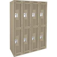 Clean Line Lockers, 2 -tier, Bank of 4, 48" x 15" x 72", Steel, Beige, Rivet (Assembled), Perforated Par Equipment