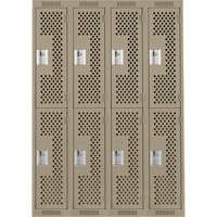 Clean Line Lockers, 2 -tier, Bank of 4, 48" x 15" x 72", Steel, Beige, Rivet (Assembled), Perforated Par Equipment