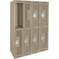 Clean Line Lockers, 2 -tier, Bank of 4, 48" x 15" x 72", Steel, Beige, Rivet (Assembled), Perforated Par Equipment