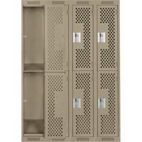 Clean Line Lockers, 2 -tier, Bank of 4, 48" x 15" x 72", Steel, Beige, Rivet (Assembled), Perforated Par Equipment
