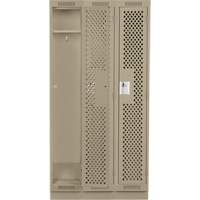 Clean Line Lockers, Bank of 3, 36" x 12" x 76", Steel, Beige, Rivet (Assembled), Perforated Par Equipment