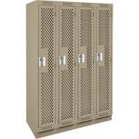 Clean Line Lockers, Bank of 4, 48" x 12" x 76", Steel, Beige, Rivet (Assembled), Perforated Par Equipment