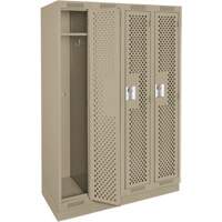 Clean Line Lockers, Bank of 4, 48" x 12" x 76", Steel, Beige, Rivet (Assembled), Perforated Par Equipment