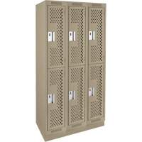 Casiers Clean Line, 2 niveaux, Bloc de 3, 36" x 12" x 76", Acier, Beige, Rivet (assembl&eacute;), Perfor&eacute; Par Equipment