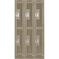 Casiers Clean Line, 2 niveaux, Bloc de 3, 36" x 12" x 76", Acier, Beige, Rivet (assembl&eacute;), Perfor&eacute; Par Equipment