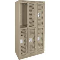 Casiers Clean Line, 2 niveaux, Bloc de 3, 36" x 12" x 76", Acier, Beige, Rivet (assembl&eacute;), Perfor&eacute; Par Equipment