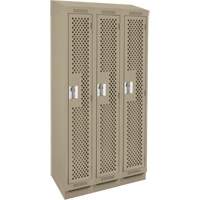 Clean Line Lockers, Bank of 3, 36" x 18" x 82", Steel, Beige, Rivet (Assembled), Perforated Par Equipment