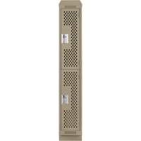 Clean Line Lockers, 2 -tier, 12" x 15" x 82", Steel, Beige, Rivet (Assembled), Perforated Par Equipment