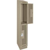 Clean Line Lockers, 2 -tier, 12" x 15" x 82", Steel, Beige, Rivet (Assembled), Perforated Par Equipment