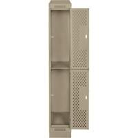 Clean Line Lockers, 2 -tier, 12" x 15" x 82", Steel, Beige, Rivet (Assembled), Perforated Par Equipment
