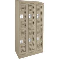 Clean Line Lockers, 2 -tier, Bank of 3, 36" x 15" x 82", Steel, Beige, Rivet (Assembled), Perforated Par Equipment