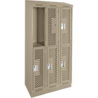 Clean Line Lockers, 2 -tier, Bank of 3, 36" x 15" x 82", Steel, Beige, Rivet (Assembled), Perforated Par Equipment