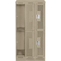 Clean Line Lockers, 2 -tier, Bank of 3, 36" x 15" x 82", Steel, Beige, Rivet (Assembled), Perforated Par Equipment