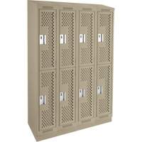 Clean Line Lockers, 2 -tier, Bank of 4, 48" x 15" x 82", Steel, Beige, Rivet (Assembled), Perforated Par Equipment