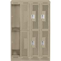 Clean Line Lockers, 2 -tier, Bank of 4, 48" x 15" x 82", Steel, Beige, Rivet (Assembled), Perforated Par Equipment