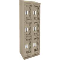 Casiers Clean Line, 3 niveaux, Bloc de 2, 24" x 18" x 82", Acier, Beige, Rivet (assembl&eacute;), Perfor&eacute; Par Equipment