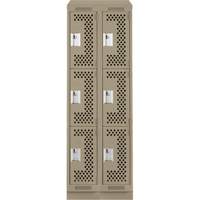 Casiers Clean Line, 3 niveaux, Bloc de 2, 24" x 18" x 82", Acier, Beige, Rivet (assembl&eacute;), Perfor&eacute; Par Equipment