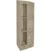 Casiers Clean Line, 3 niveaux, Bloc de 2, 24" x 18" x 82", Acier, Beige, Rivet (assembl&eacute;), Perfor&eacute; Par Equipment