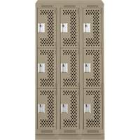 Clean Line Lockers, 3 -tier, Bank of 3, 36" x 18" x 82", Steel, Beige, Rivet (Assembled), Perforated Par Equipment