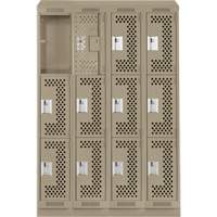 Casiers Clean Line, 3 niveaux, Bloc de 4, 48" x 18" x 82", Acier, Beige, Rivet (assembl&eacute;), Perfor&eacute; Par Equipment