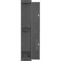Clean Line Lockers, 2 -tier, 12" x 15" x 72", Steel, Charcoal, Rivet (Assembled), Perforated Par Equipment