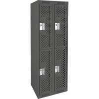 Clean Line Lockers, 2 -tier, Bank of 2, 24" x 15" x 72", Steel, Charcoal, Rivet (Assembled), Perforated Par Equipment