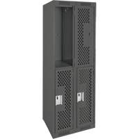 Clean Line Lockers, 2 -tier, Bank of 2, 24" x 15" x 72", Steel, Charcoal, Rivet (Assembled), Perforated Par Equipment
