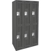 Clean Line Lockers, 2 -tier, Bank of 3, 36" x 15" x 72", Steel, Charcoal, Rivet (Assembled), Perforated Par Equipment