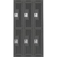 Clean Line Lockers, 2 -tier, Bank of 3, 36" x 15" x 72", Steel, Charcoal, Rivet (Assembled), Perforated Par Equipment