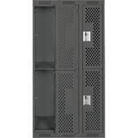Clean Line Lockers, 2 -tier, Bank of 3, 36" x 15" x 72", Steel, Charcoal, Rivet (Assembled), Perforated Par Equipment
