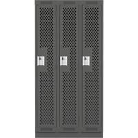 Clean Line Lockers, Bank of 3, 36" x 12" x 76", Steel, Charcoal, Rivet (Assembled), Perforated Par Equipment
