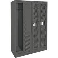 Clean Line Lockers, Bank of 4, 48" x 12" x 76", Steel, Charcoal, Rivet (Assembled), Perforated Par Equipment