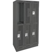 Casiers Clean Line, 2 niveaux, Bloc de 3, 36" x 12" x 76", Acier, Charbon, Rivet (assembl&eacute;), Perfor&eacute; Par Equipment