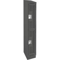 Clean Line Lockers, 2 -tier, 12" x 15" x 82", Steel, Charcoal, Rivet (Assembled), Perforated Par Equipment