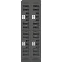 Clean Line Lockers, 2 -tier, Bank of 2, 24" x 12" x 82", Steel, Charcoal, Rivet (Assembled), Perforated Par Equipment