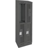 Clean Line Lockers, 2 -tier, Bank of 2, 24" x 12" x 82", Steel, Charcoal, Rivet (Assembled), Perforated Par Equipment