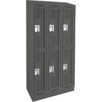 Clean Line Lockers, 2 -tier, Bank of 3, 36" x 15" x 82", Steel, Charcoal, Rivet (Assembled), Perforated Par Equipment