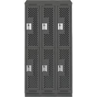 Clean Line Lockers, 2 -tier, Bank of 3, 36" x 15" x 82", Steel, Charcoal, Rivet (Assembled), Perforated Par Equipment