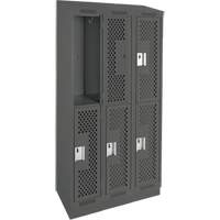 Clean Line Lockers, 2 -tier, Bank of 3, 36" x 15" x 82", Steel, Charcoal, Rivet (Assembled), Perforated Par Equipment