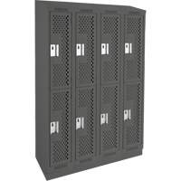 Clean Line Lockers, 2 -tier, Bank of 4, 48" x 15" x 82", Steel, Charcoal, Rivet (Assembled), Perforated Par Equipment