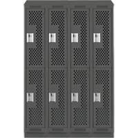 Clean Line Lockers, 2 -tier, Bank of 4, 48" x 15" x 82", Steel, Charcoal, Rivet (Assembled), Perforated Par Equipment