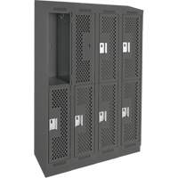 Clean Line Lockers, 2 -tier, Bank of 4, 48" x 15" x 82", Steel, Charcoal, Rivet (Assembled), Perforated Par Equipment