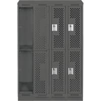 Clean Line Lockers, 2 -tier, Bank of 4, 48" x 15" x 82", Steel, Charcoal, Rivet (Assembled), Perforated Par Equipment