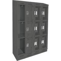 Clean Line Lockers, 3 -tier, Bank of 4, 48" x 18" x 82", Steel, Charcoal, Rivet (Assembled), Perforated Par Equipment