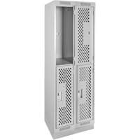 Casiers Clean Line, 2 niveaux, Bloc de 2, 24" x 12" x 76", Acier, Gris, Rivet (assembl&eacute;), Perfor&eacute; Par Equipment
