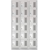 Assembled Lockerettes Clean Line Perforated Economy Lockers, 6 -tier, Bank of 3, 18" x 72" x 12", Steel Par Equipment