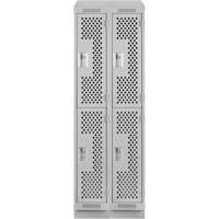Clean Line Lockers, 2 -tier, Bank of 2, 24" x 12" x 82", Steel, Grey, Rivet (Assembled), Perforated Par Equipment
